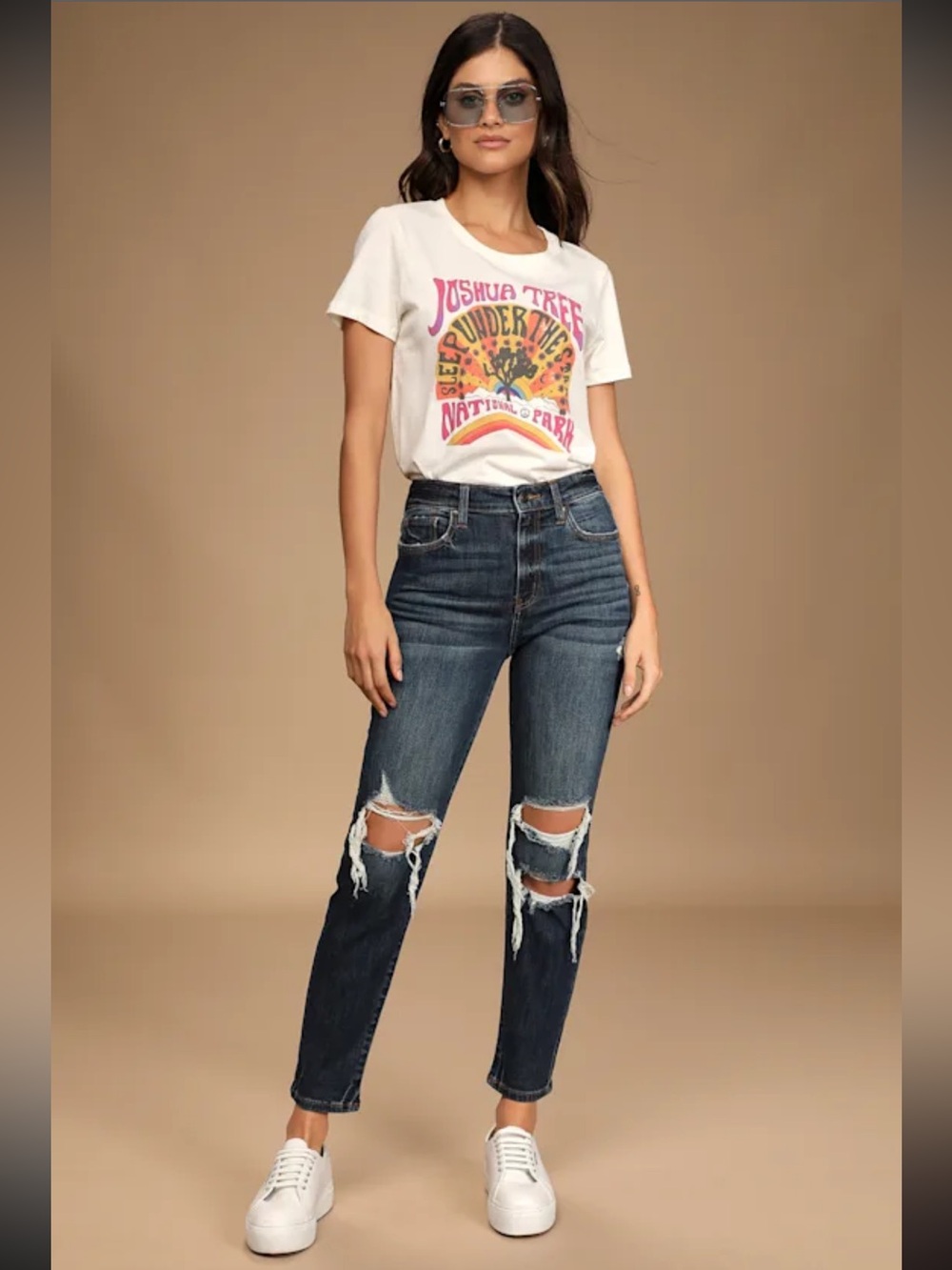 Tobi Dark Wash High-Waisted Distressed Jeans - Size 9